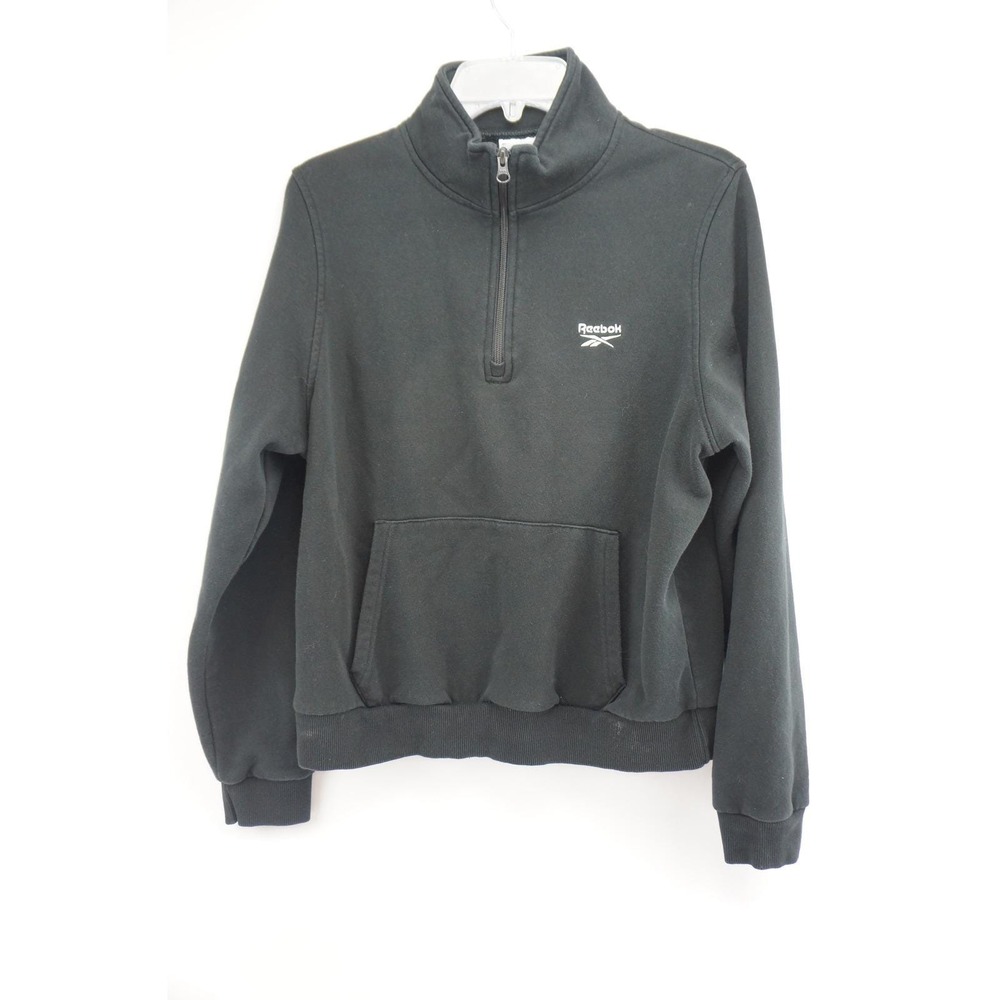 Reebok Women Black Quarter Zip Long Sleeve Sweatshirt Pullover Jacket L Large
